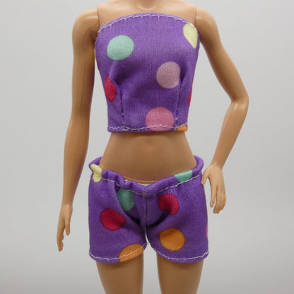 Barbie Doll Size Purple Polka Dot Two Piece Swimsuit Pajamas Top Shorts Clone