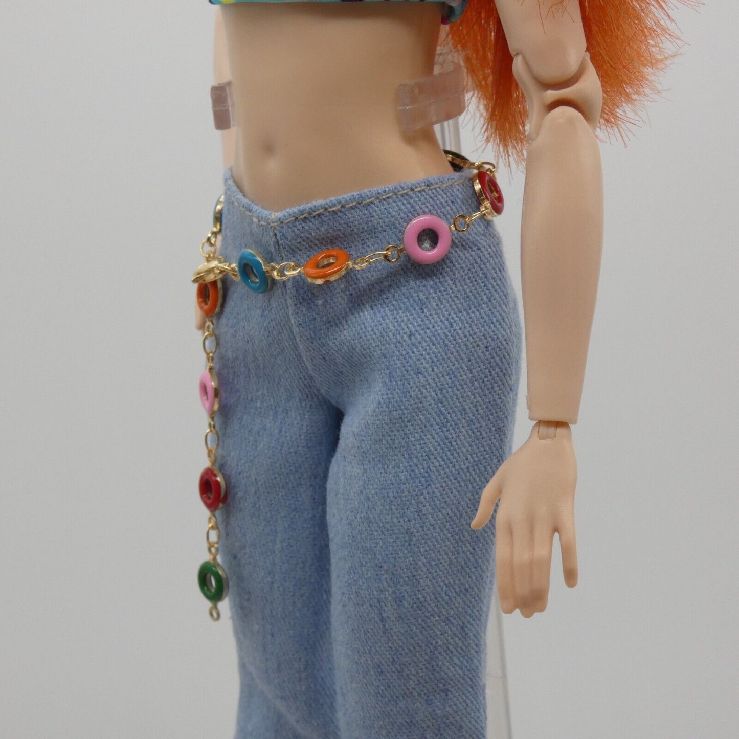 Barbie Doll Size Belt Multi Color Beaded Silver Chain Handmade Adjustable