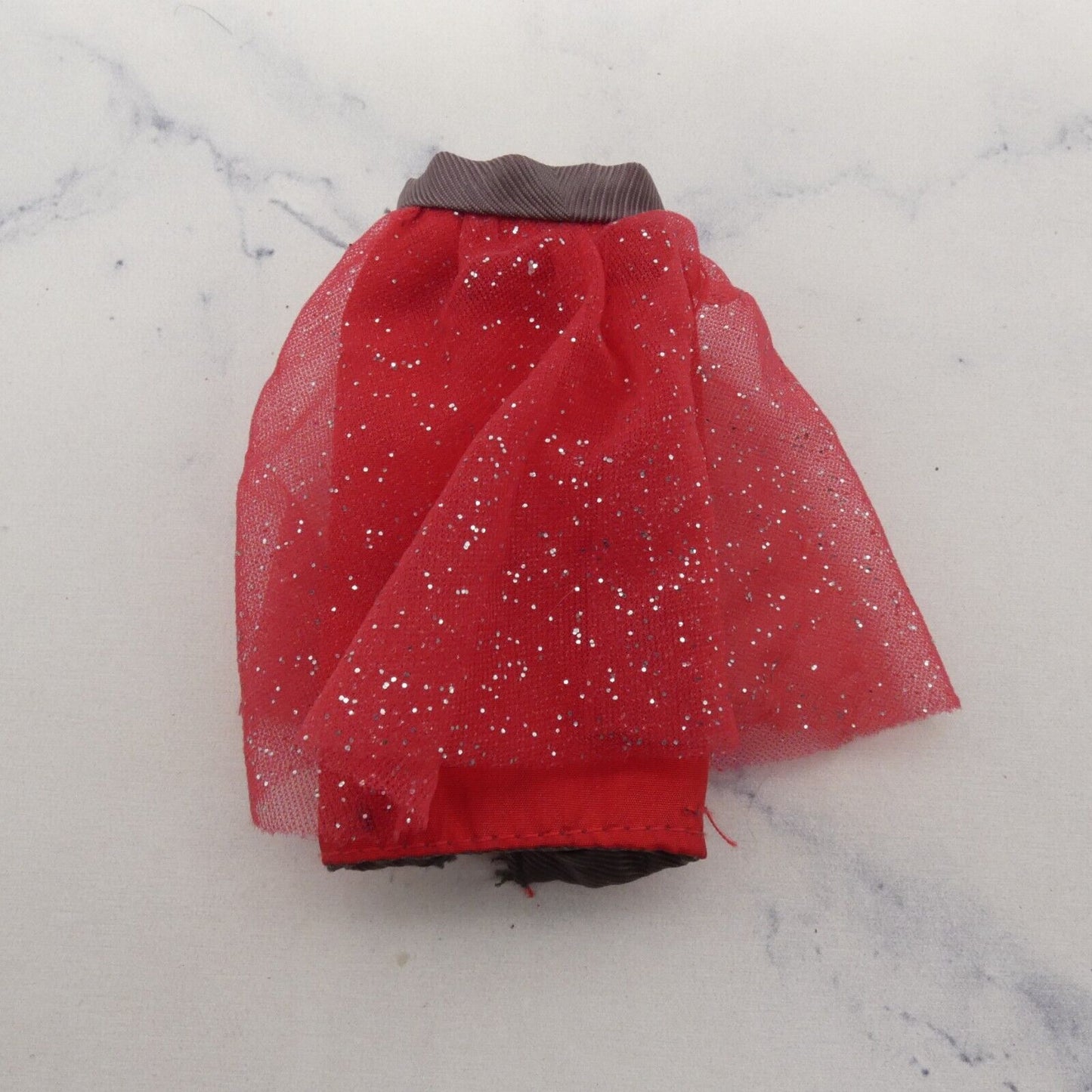 Barbie Doll Size Skirt Red Pencil Knee Length Tulle Glitter Gray Waistband