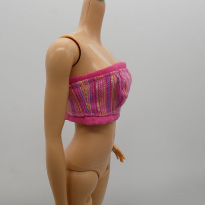 Barbie Doll Size Crop Tank Top Pink Vertical Stripes Sleeveless Clear Straps