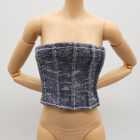 Barbie My Scene Doll Size Tube Top Blue Jean Ribbed Denim Like Strapless Bodice