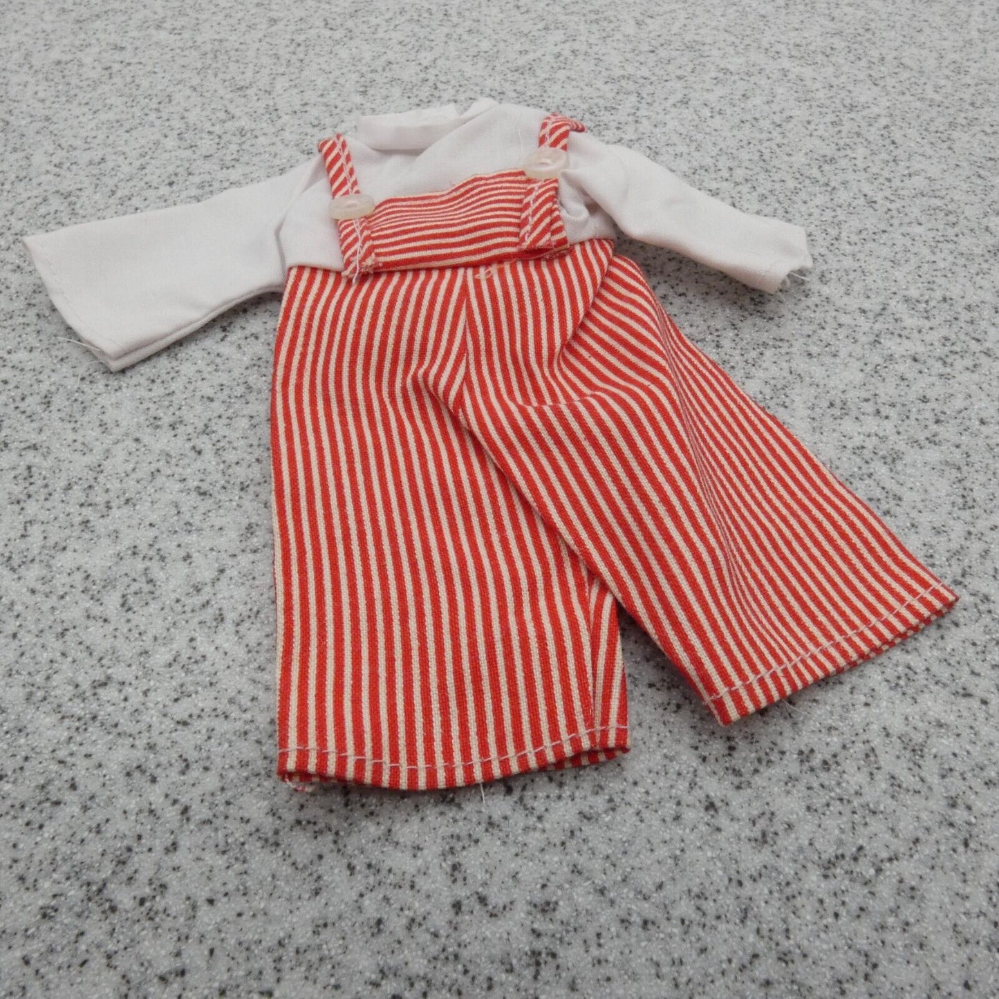 Barbie Doll Size Romper Red White Striped Overalls Short Sleeve Homemade