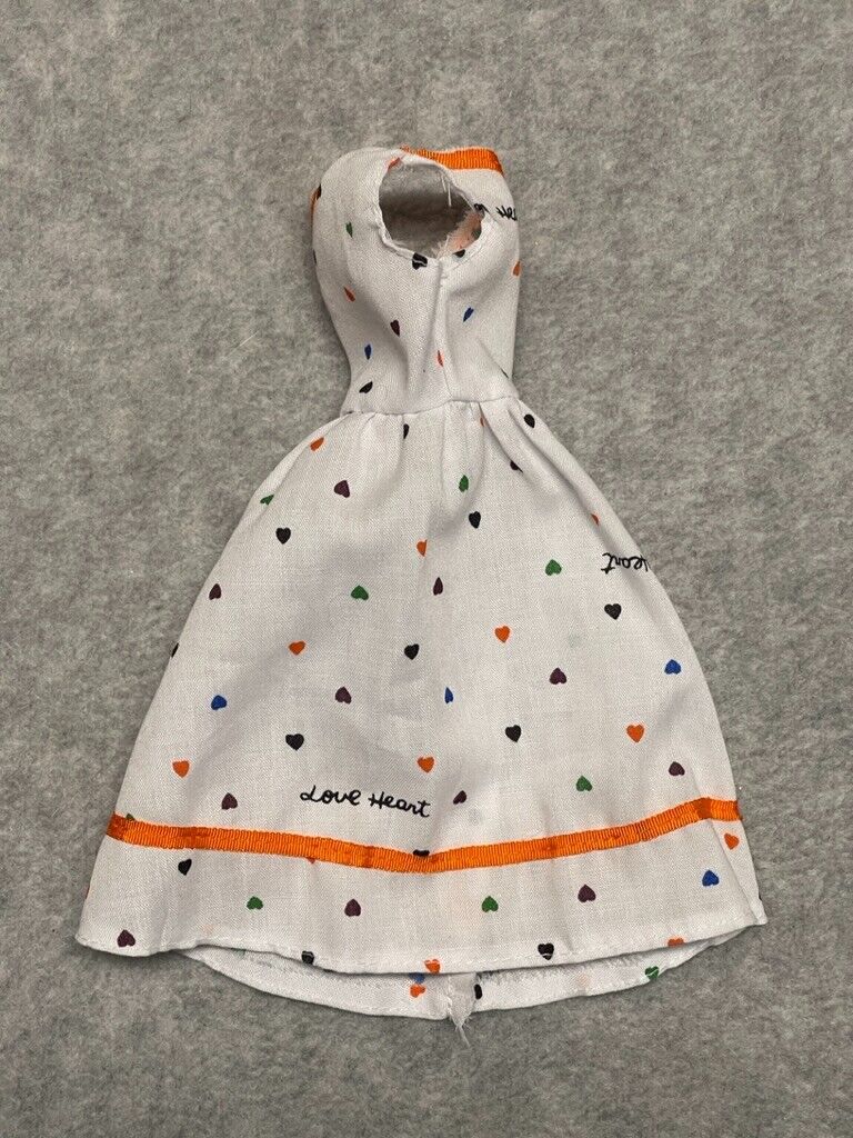 Barbie Doll Size Dress White Hearts Orange Trim Sleeveless Handmade 80s