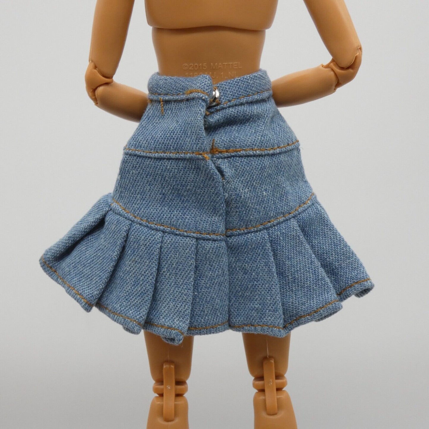 Barbie Doll Size Skirt Blue Jean Denim Like Pleated High Waist Fits Fashionistas