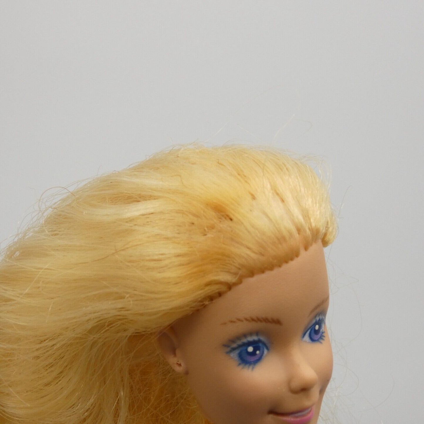 Barbie Doll Head Superstar Face Blonde Hair FOR REROOT Purple Eyes Mattel