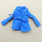 Barbie Doll Size Jacket Blue Coat Collar Long Sleeve With Belt And Beltloops