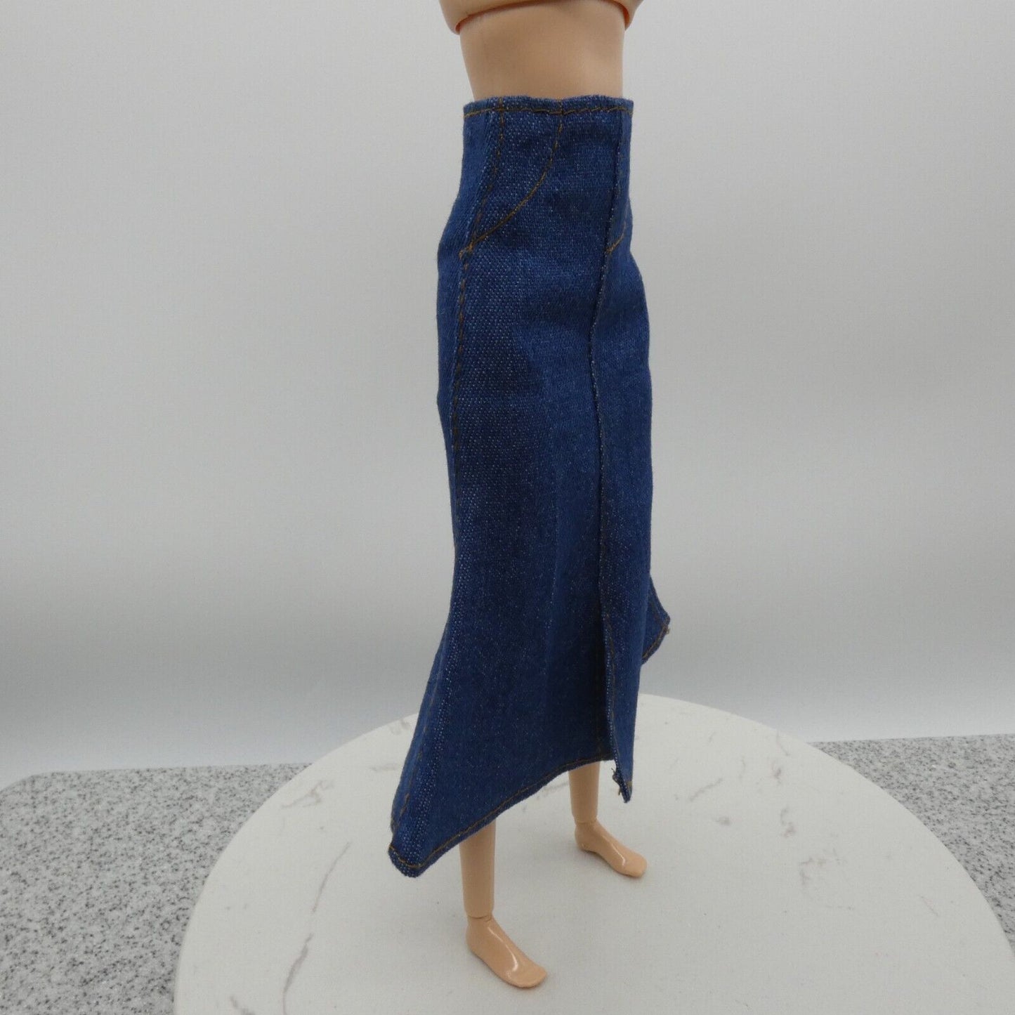 Barbie Doll Size Long Skirt Blue Jean Maxi A Line Slit High Waist Fit Model Muse