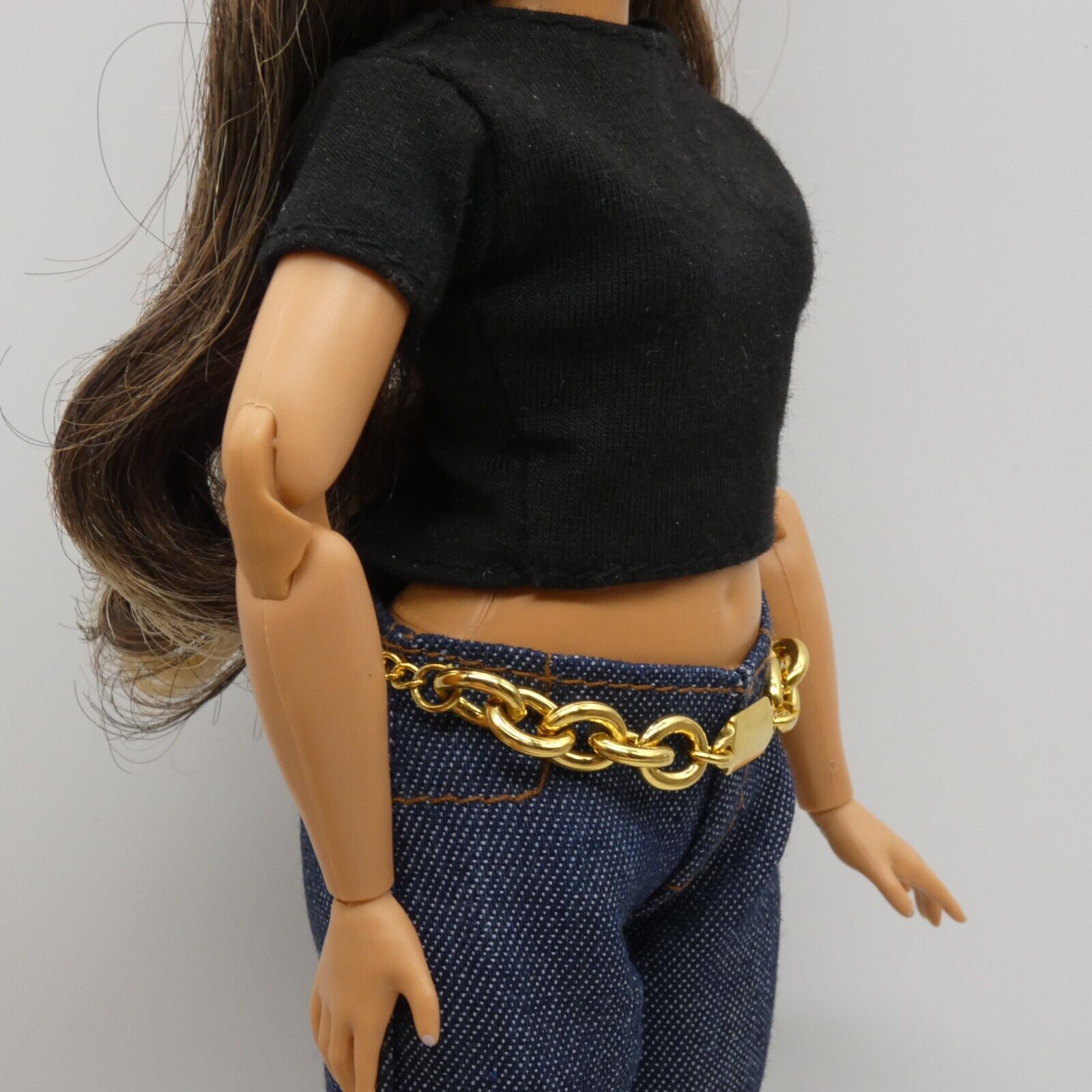 Barbie Curvy Doll Size Gold Tone Chain Belt Chunky Adjustable Handmade