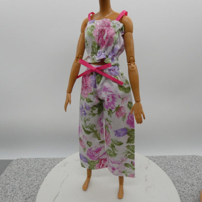 Barbie Doll Size Outfit Pink Floral Tank Top Wide Leg Pants Fit Model Muse MTM