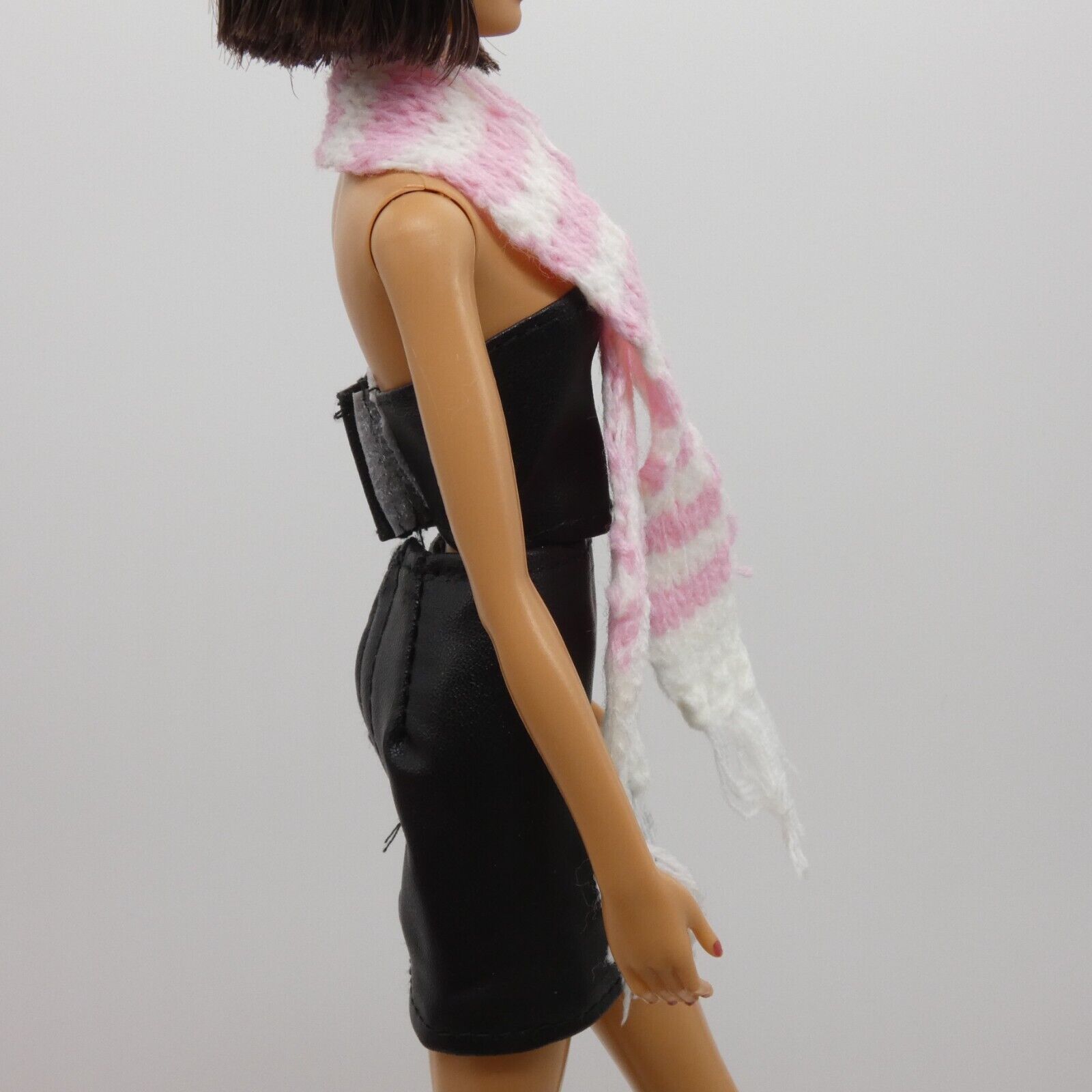 Scarf For Integrity Toys Barbie Size Doll Pink White Stripe Fringe Knitted FR