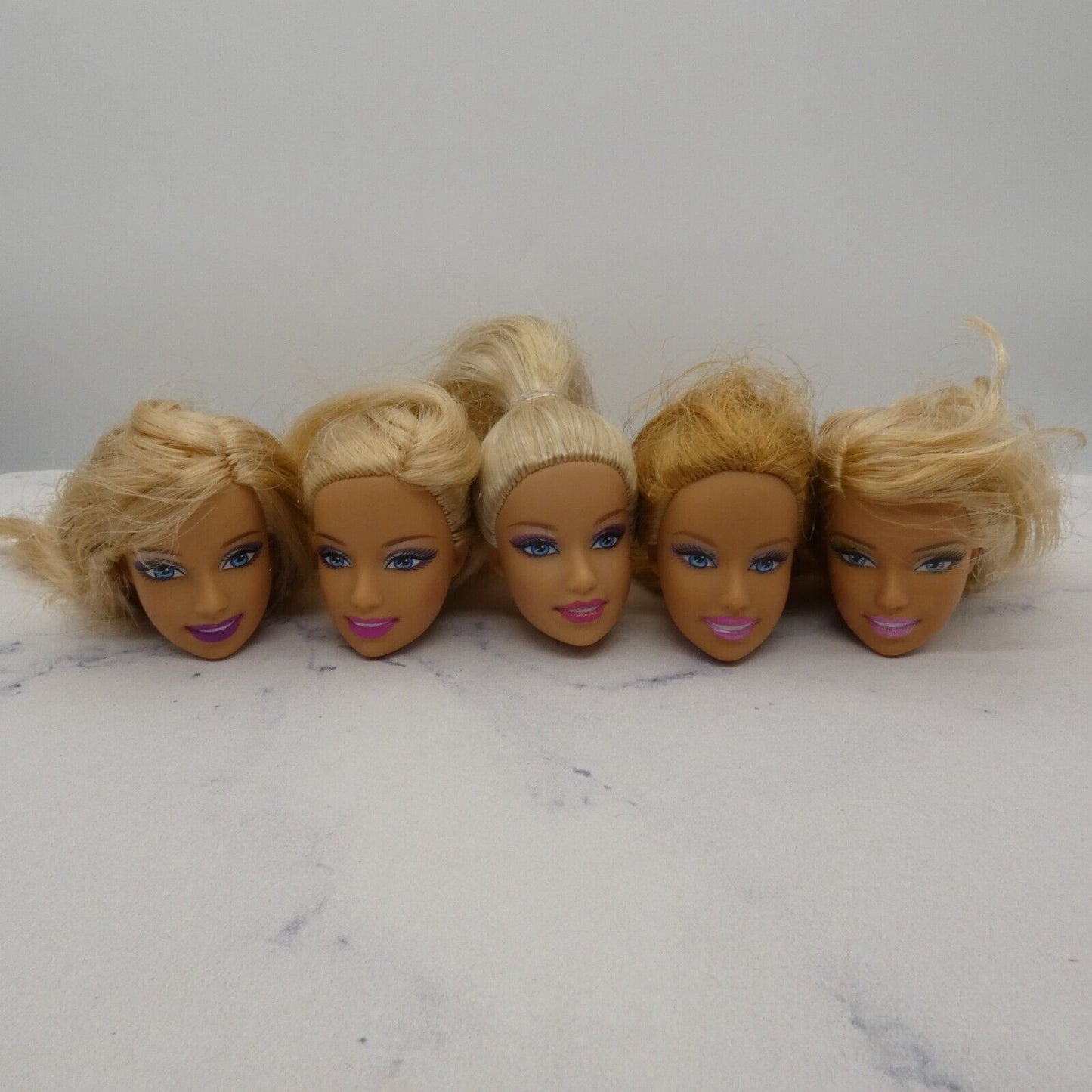 Barbie Doll Head Lot of 5 Heads Fashion Fever Face Blonde Blue Eyes Mattel JY25