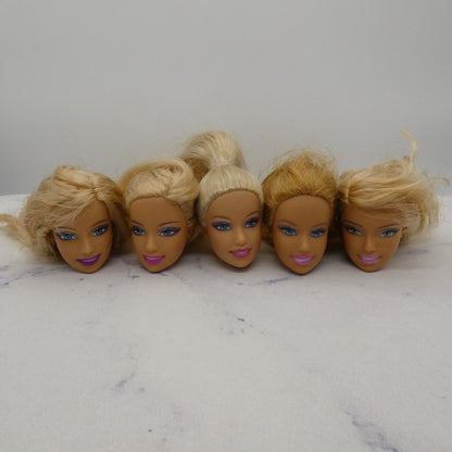 Barbie Doll Head Lot of 5 Heads Fashion Fever Face Blonde Blue Eyes Mattel JY25