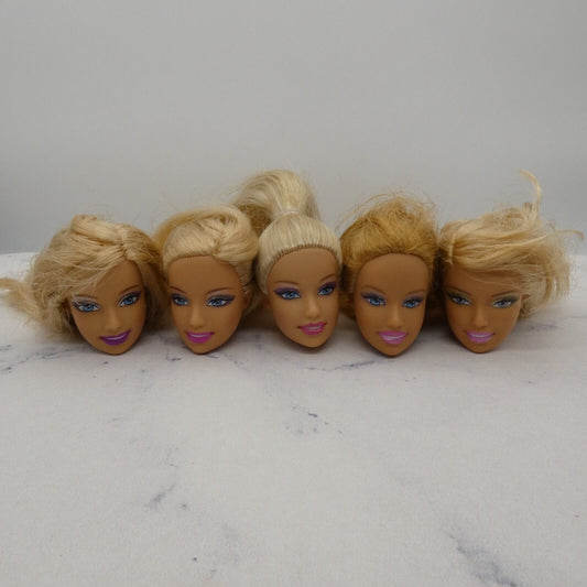 Barbie Doll Head Lot of 5 Heads Fashion Fever Face Blonde Blue Eyes Mattel JY25