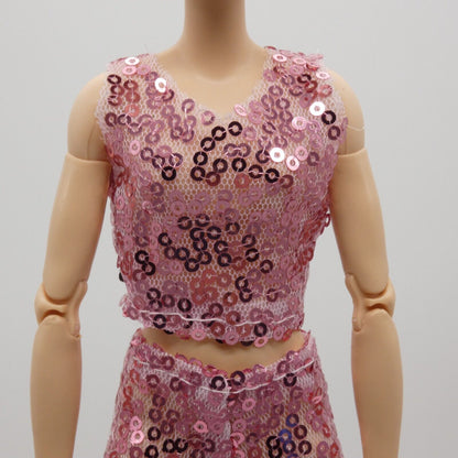 Barbie Doll Size Outfit Pink Sequins Tank Top Pants Fits MTM And Fashionistas