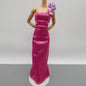 Barbie Doll Dress Pink Metallic Magenta Maxi Gown One Shoulder Ruffle Strap