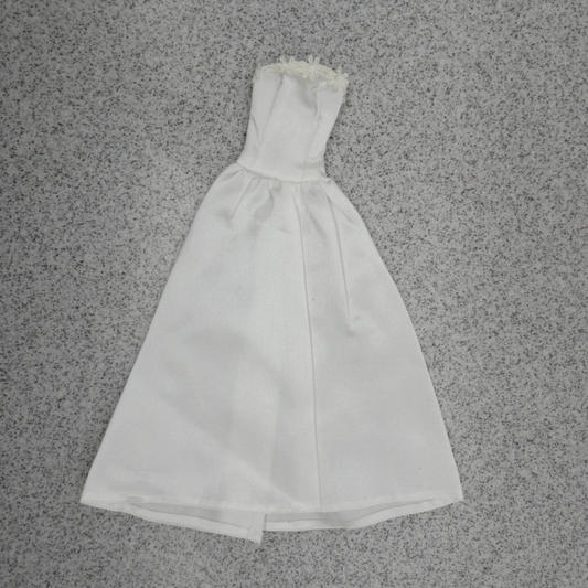 Barbie Doll Size Dress Wedding Gown White Satin Like Strapless Sweetheart Top