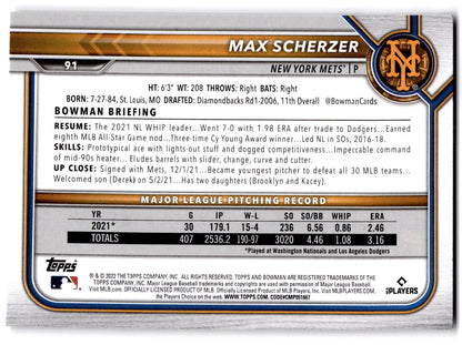 2022 Bowman #91 Max Scherzer 