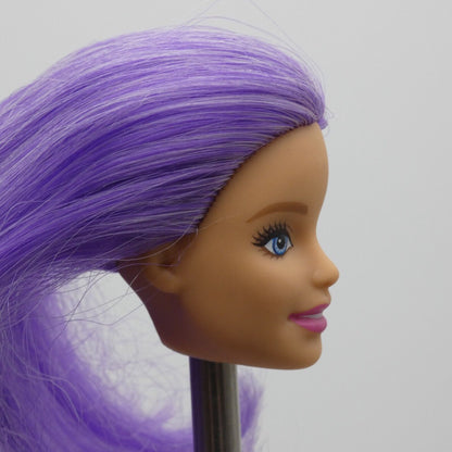 Barbie Color Reveal Tie Dye Doll Head Millie Face Light Skin Purple Hair HCD29