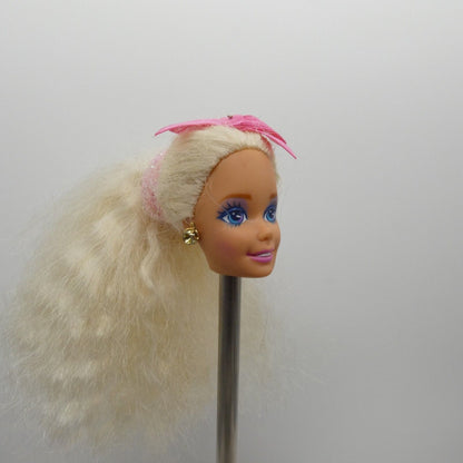 Barbie Locket Surprise Doll Head Wavy Crimped Hair Pink Bow 1993 Mattel 10963