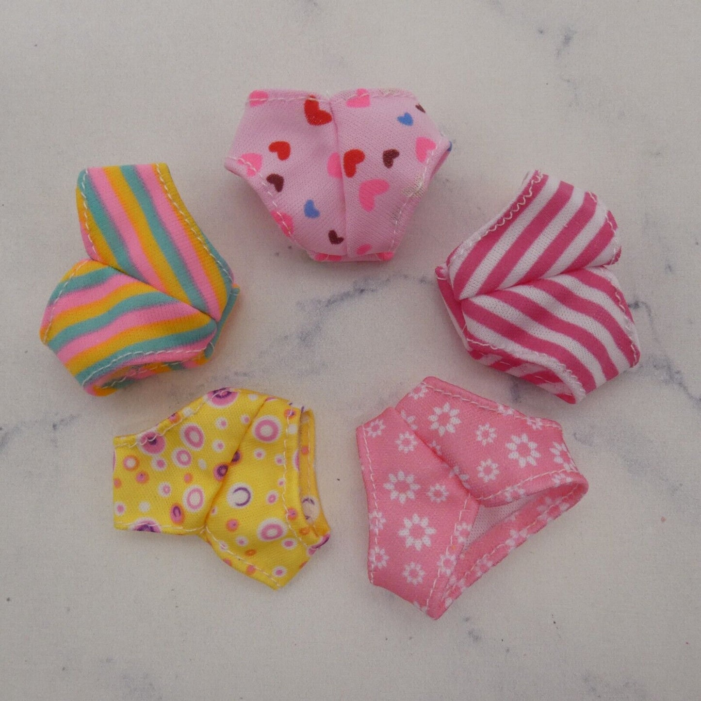 Barbie Doll Size Panties Underwear Lot of 5 Pink Striped Hearts Daisy Bikini