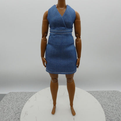 Barbie Doll Size Dress Blue Jean Denim Like Halter Fits Standard or Curvy Bodies