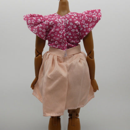 Barbie Doll Size Fashion Dress Pink Floral Top Skirt Fits Model Muse MTM Curvy