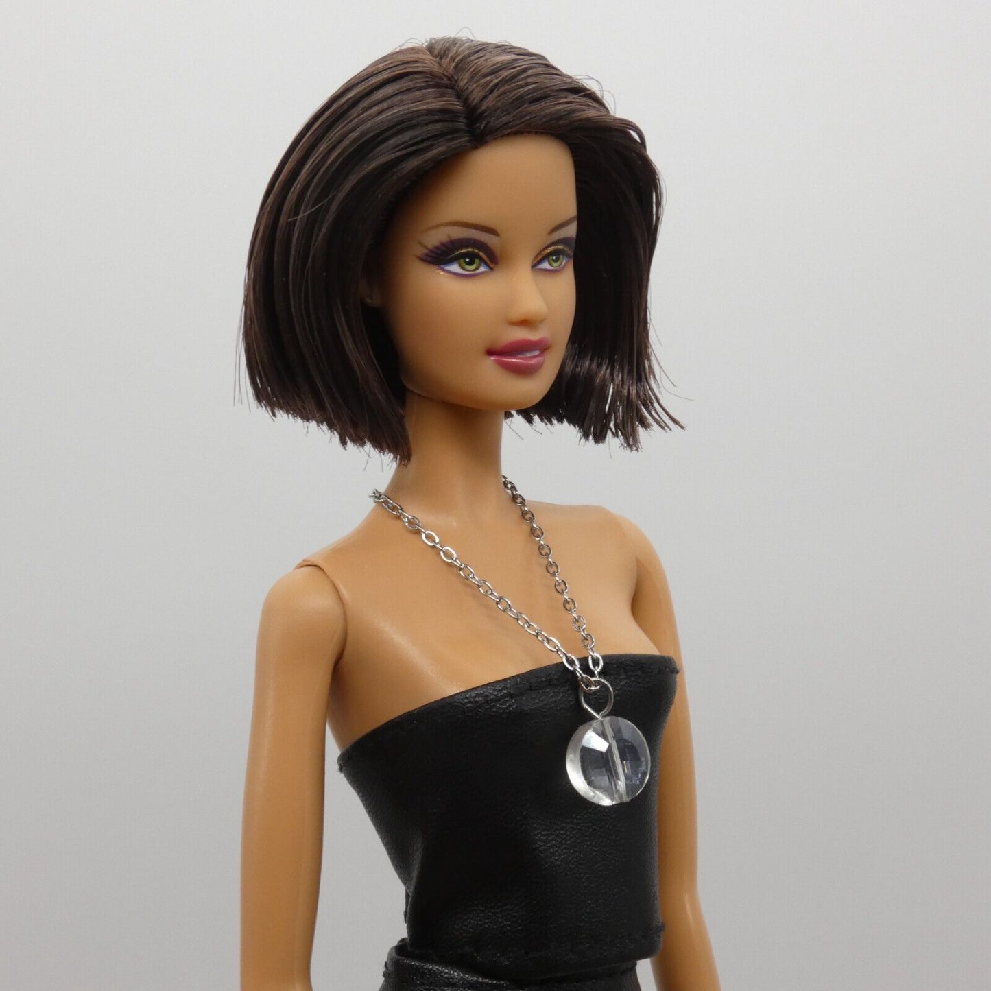 Necklace for Barbie Integrity Toys Doll Round Rhinestone Pendant Silver Chain