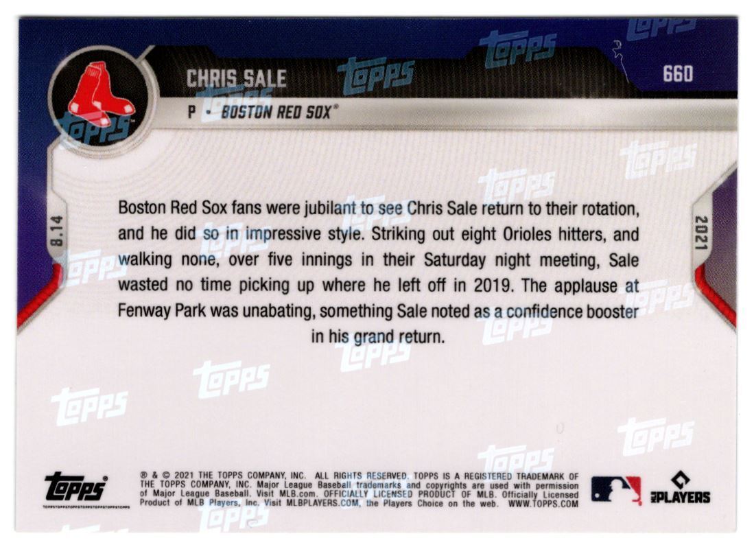 2021 Topps Now Purple Chris Sale 21/25 Boston Red Sox #660