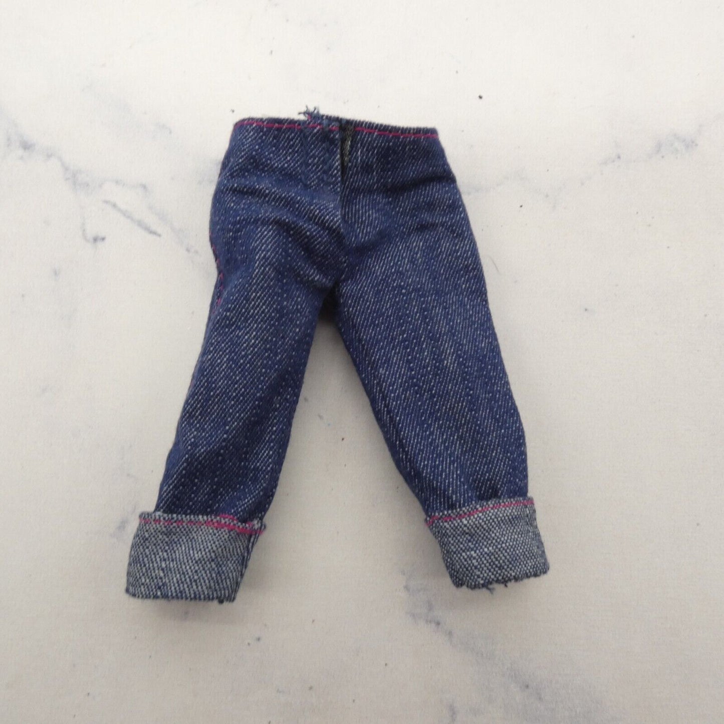 Barbie Doll Size Capri Pants Blue Jean Denim Like Rolled Cuffs Below The Knee