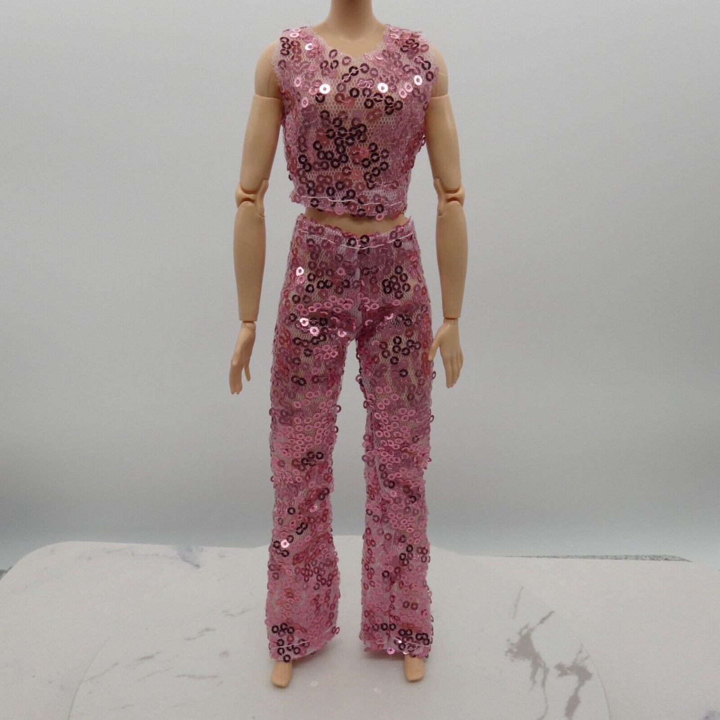 Barbie Doll Size Outfit Pink Sequins Tank Top Pants Fits MTM And Fashionistas