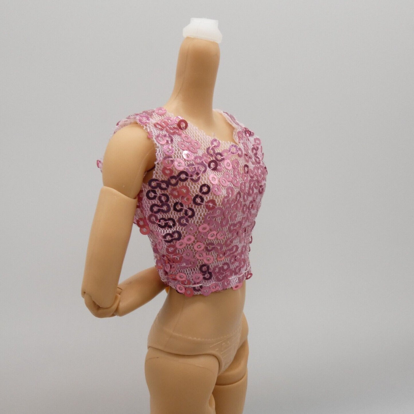 Barbie Doll Size Pink Sequins Tank Top Fishnet Base Fits MTM And Fashionistas