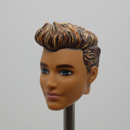 Barbie Beach Ken Doll Head Molded Black Bronze Blonde Hair OOAK 2022 HDK53