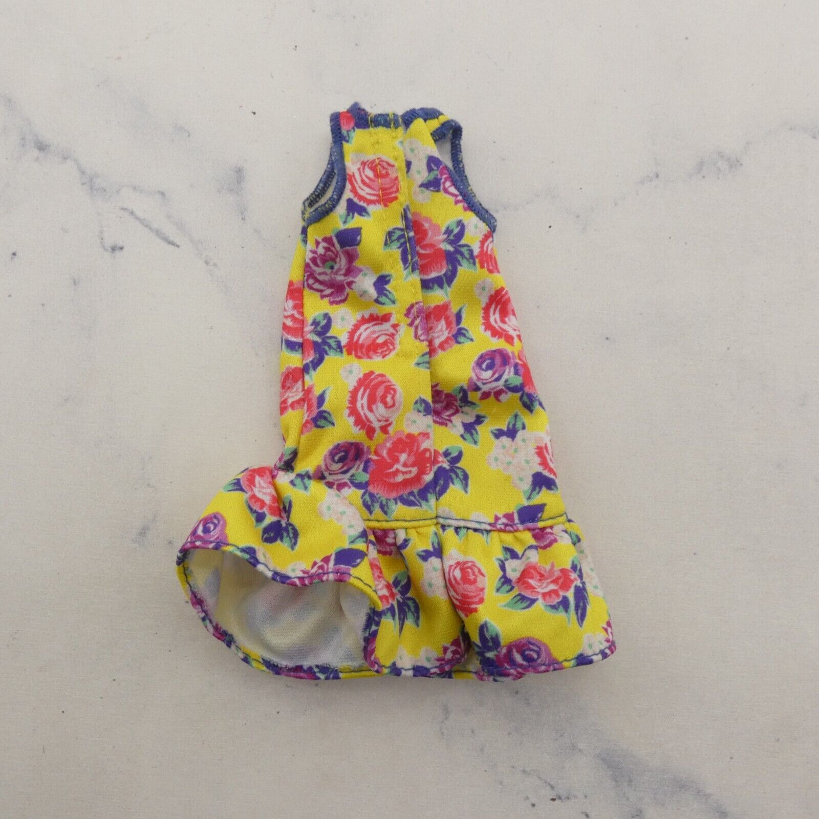 Barbie Doll Size Dress Yellow Floral Rose Print Sleeveless tank Ruffle Bottom