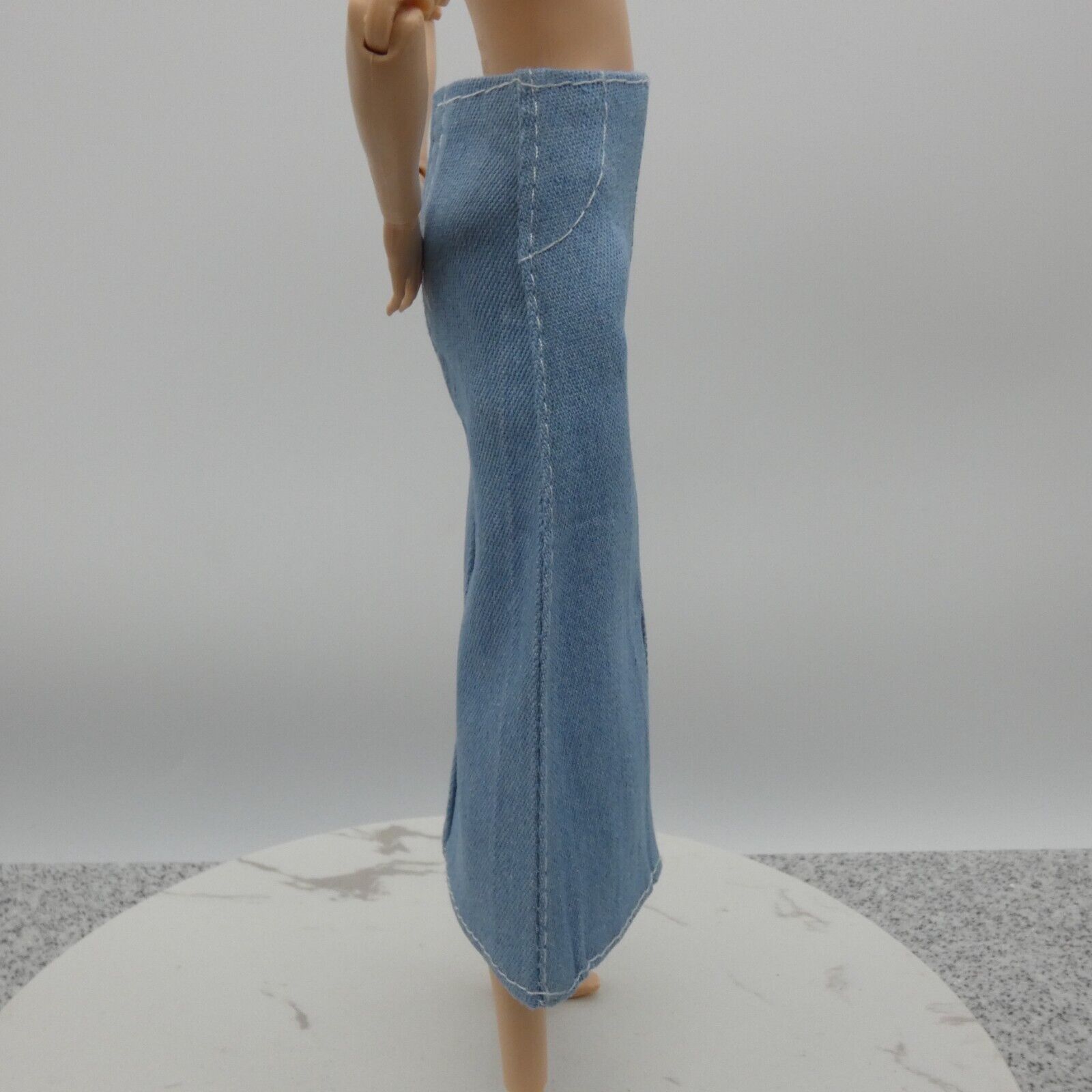 Barbie Doll Size Long Skirt Light Blue Denim Maxi A Line Ankle Front Slit