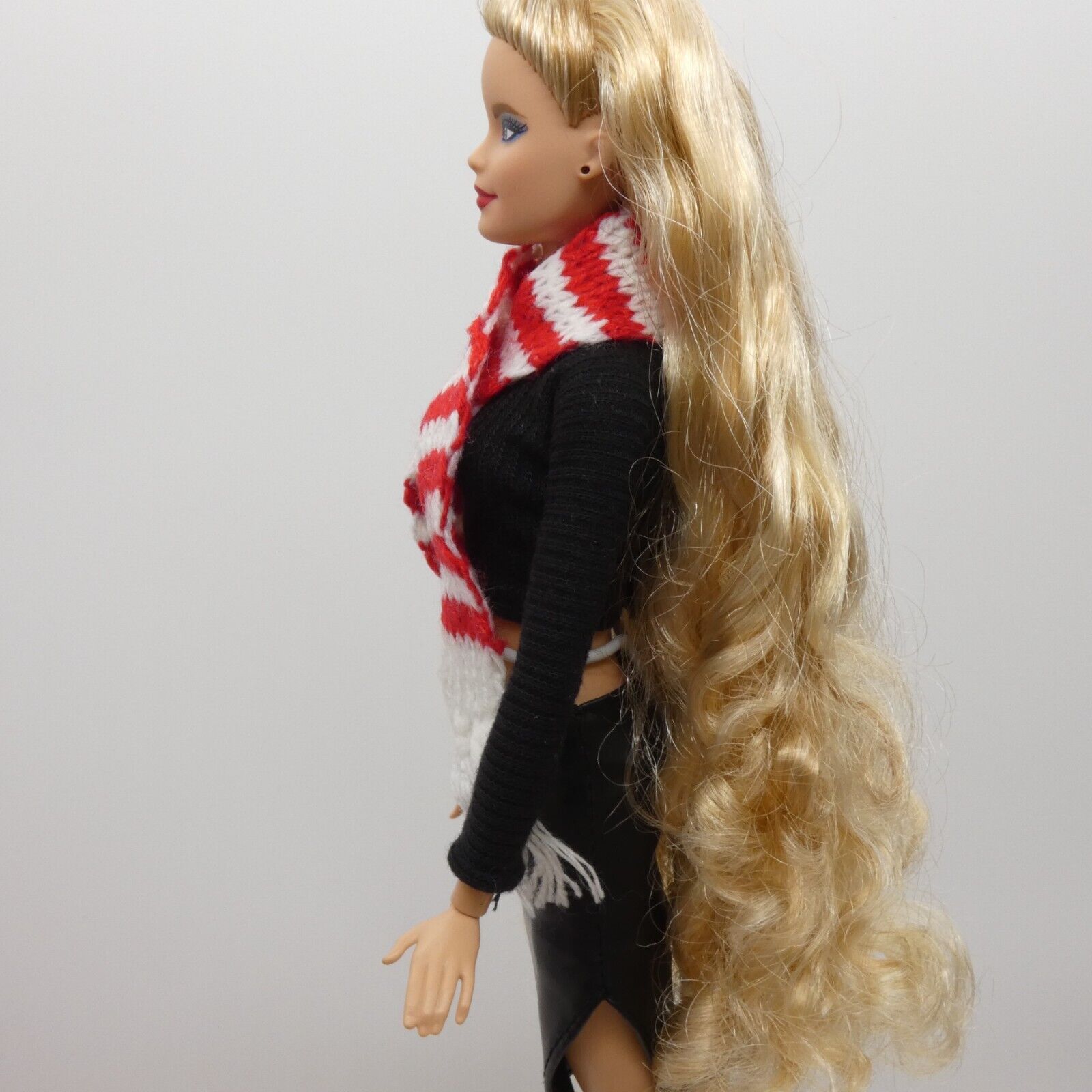 Scarf For Integrity Toys Barbie Size Doll Red White Stripe Fringe Knitted FR