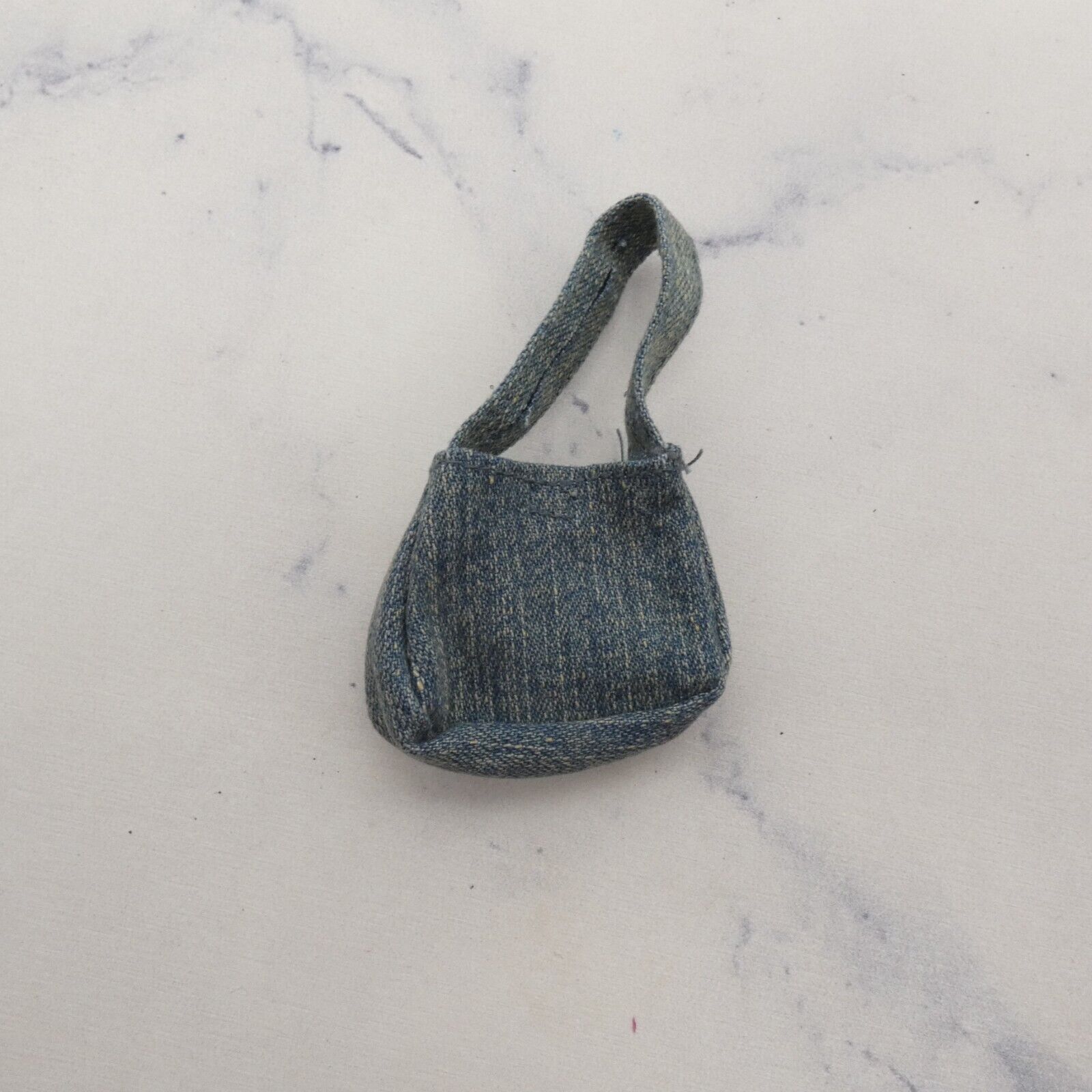 Barbie Doll Size Purse Blue Jean Denim Like Distressed Wide Strap Handbag