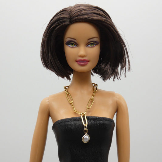 Necklace for Barbie Integrity Toys Doll Gold Paperclip Chain Pearl Pendant