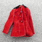 Barbie Doll Size Coat Jacket Red Long Sleeve Felt Crushed Velvet Like Distressed