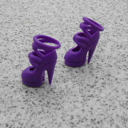 Barbie Doll Size Shoes High Heel Purple Stiletto Closed Toe Ankle Strap B1 Clone