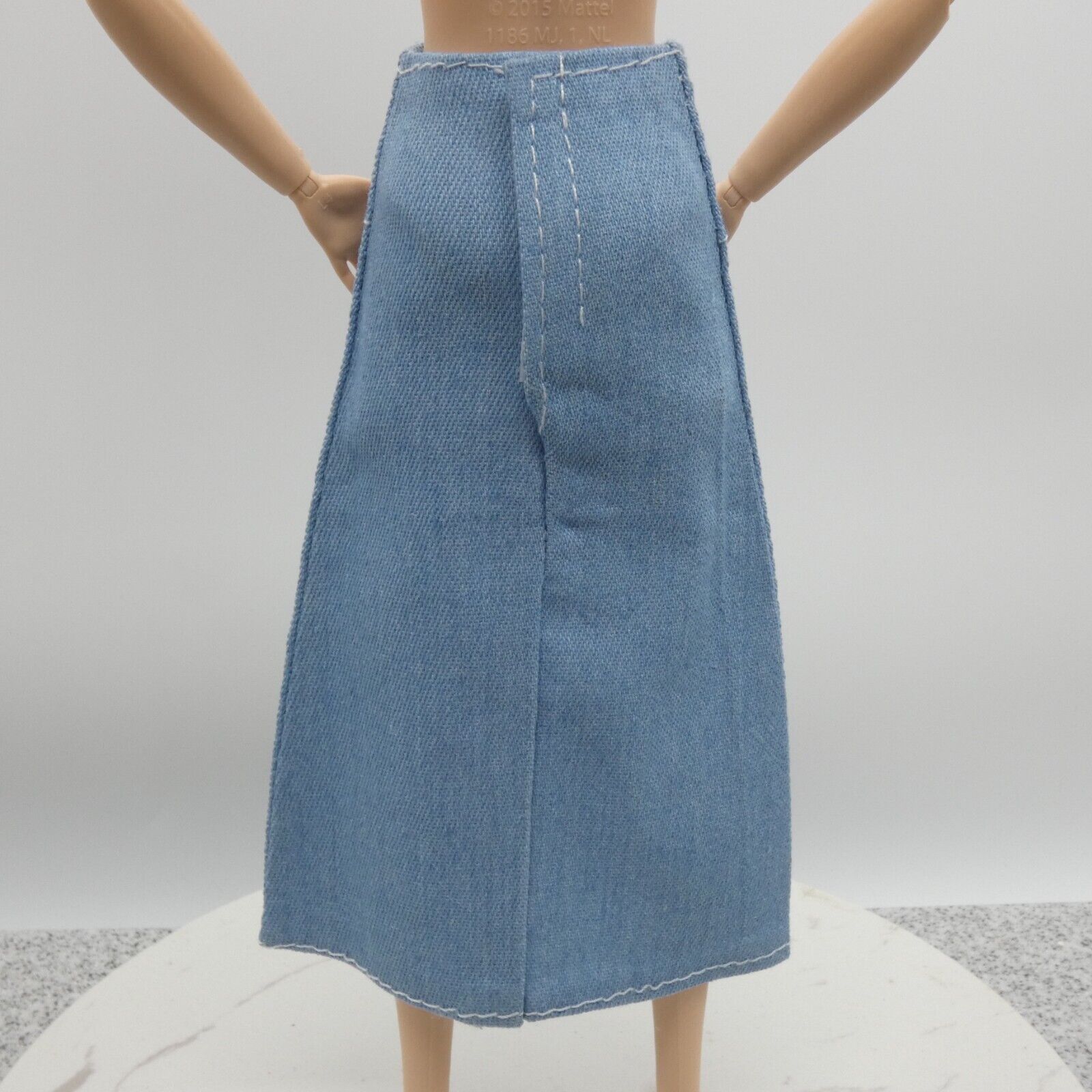 Barbie Doll Size Long Skirt Light Blue Denim Maxi A Line Ankle Front Slit