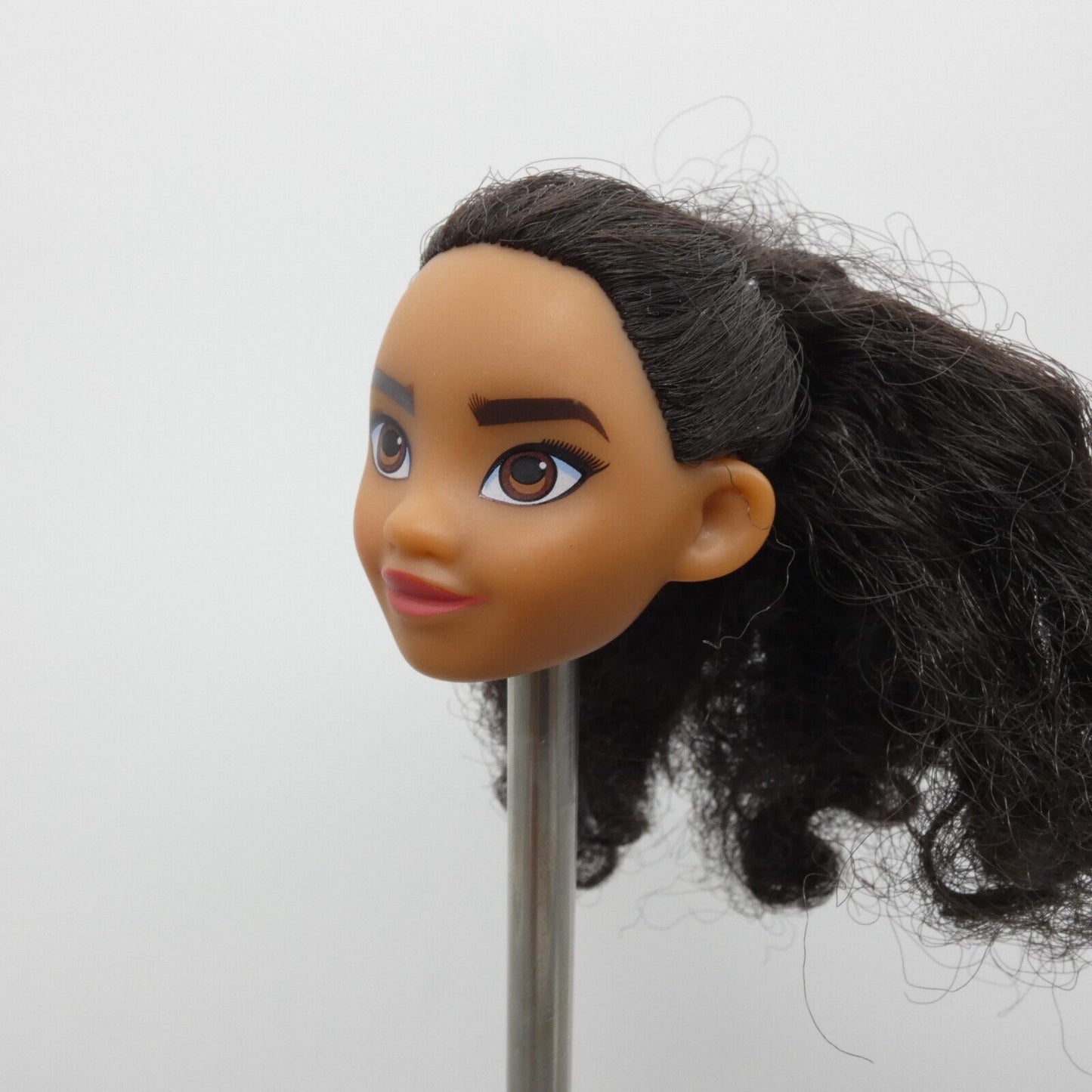 Disney Moana Doll Head Only Black Wavy Curly Hair Ponytail Pacific Islander