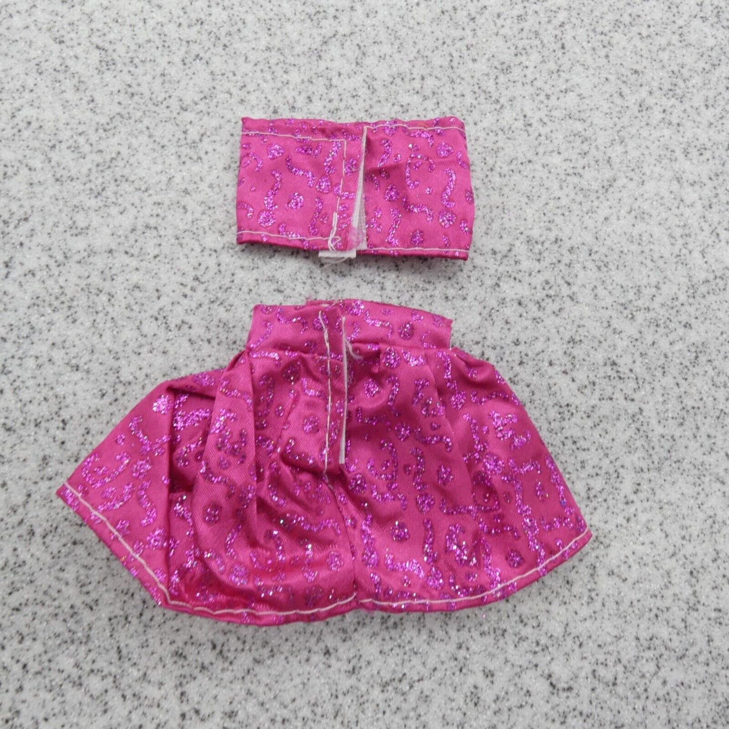 Barbie Doll Size Two Piece Bikini Swimsuit Pink Tube Top Skirt Glitter Clone