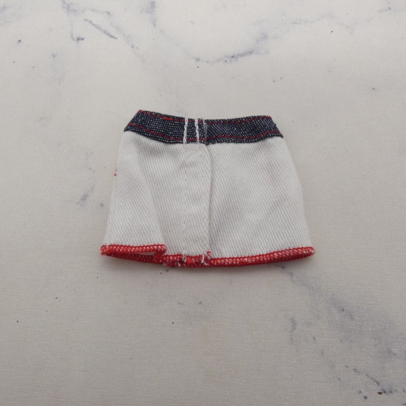 Barbie Doll Size Mini Skirt White Denim Like Blue Waistband Red Trim Fashionista