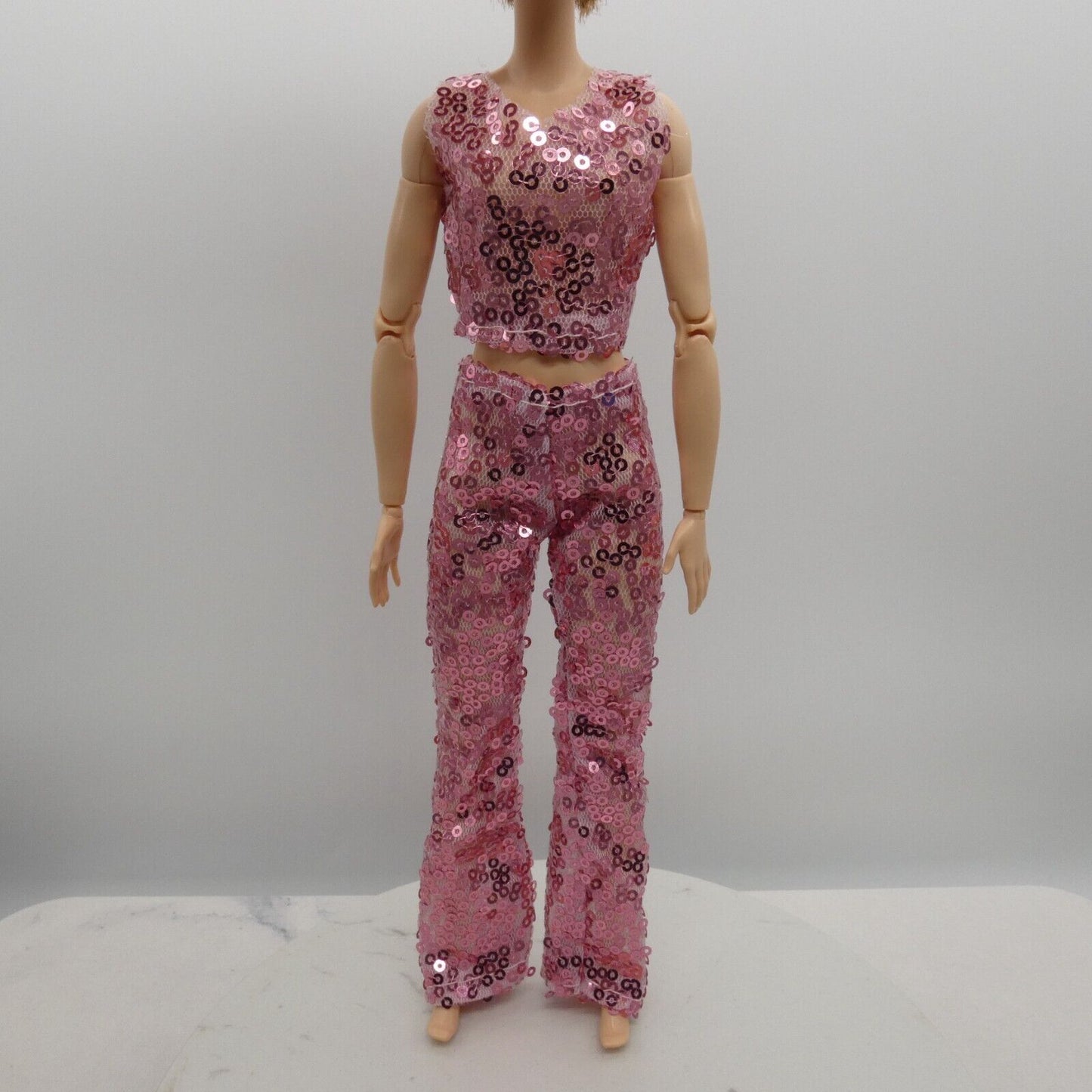 Barbie Doll Size Outfit Pink Sequins Tank Top Pants Fits MTM And Fashionistas