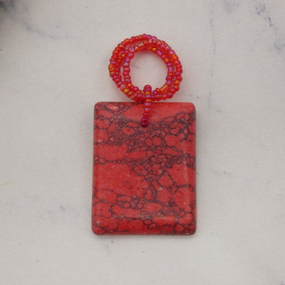 Barbie Doll Size Large Red Square Purse Beaded Handle Stone Handmade OOAK