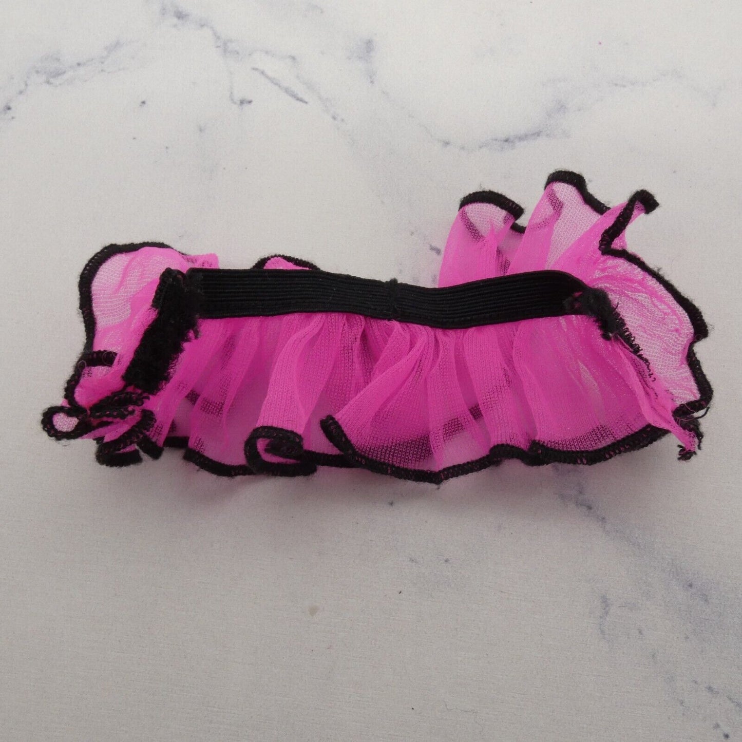 Barbie Doll Size Mini Skirt Pink Tutu Black Trim Bow Ruffles Layered