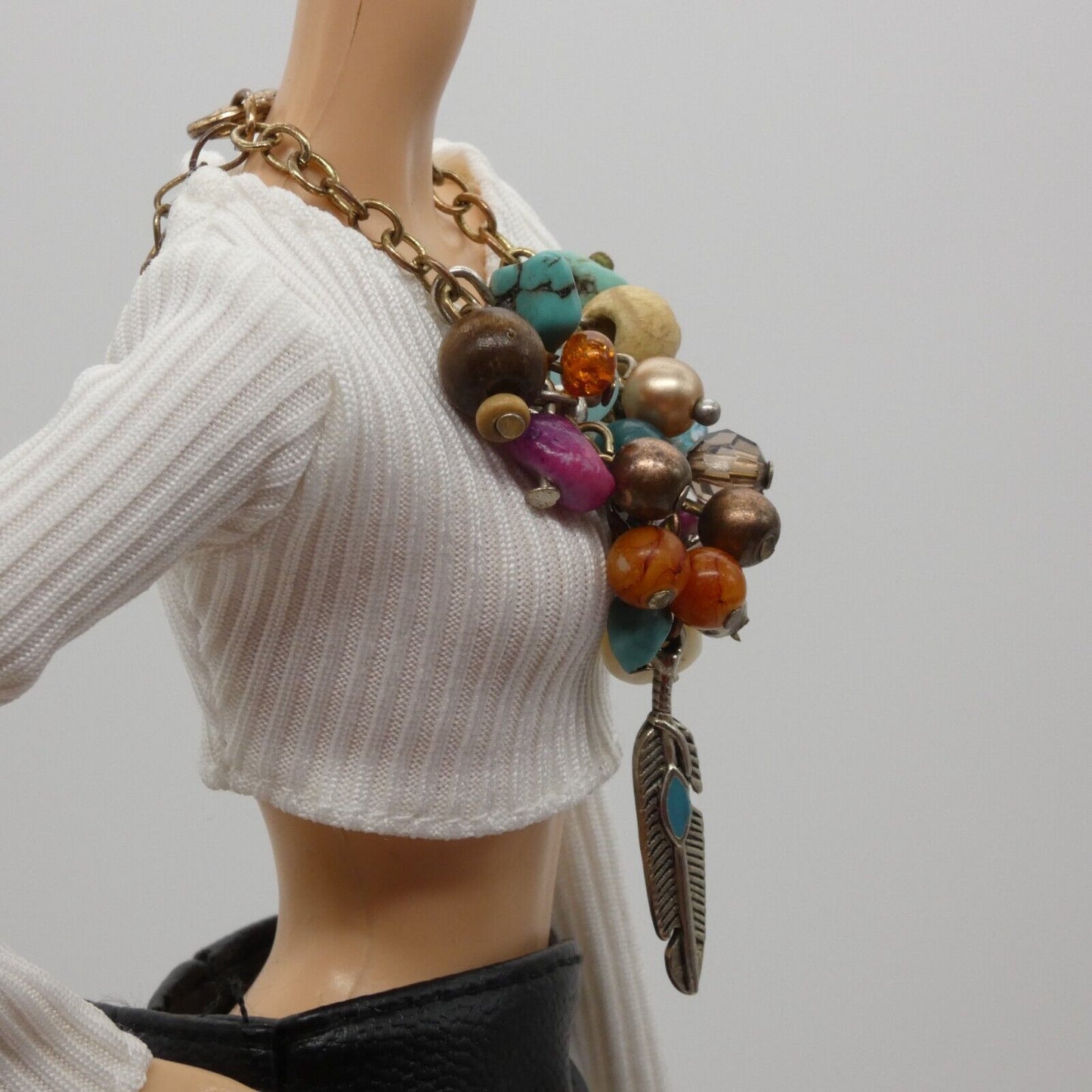 Barbie Doll Size Necklace Southwest Inspired Dangle Beads Chain OOAK 11.5 Inch