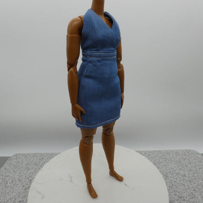 Barbie Doll Size Dress Blue Jean Denim Like Halter Fits Standard or Curvy Bodies