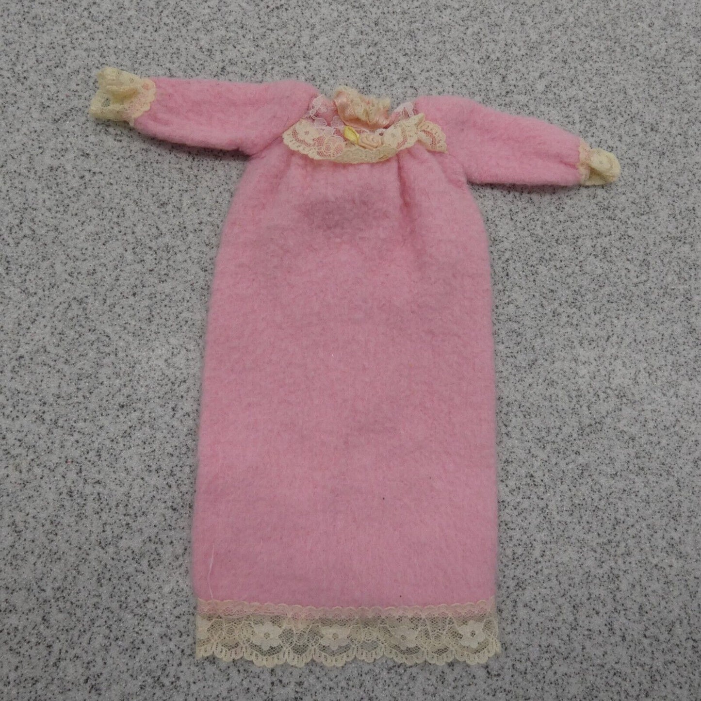 Barbie Doll Size Nightgown Robe Pink Lace Trim Long Sleeve Fleece Like Curvy