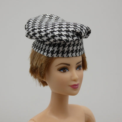 Barbie Doll Size Black White Houndstooth Hat Beret Fits 11 And 12 Inch Dolls